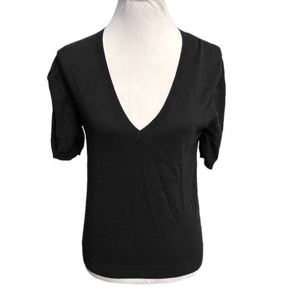 Zara Knit Silk and Cotton Blend Short Sleeve Lightweight Sweater Black Large - Picture 1 of 8